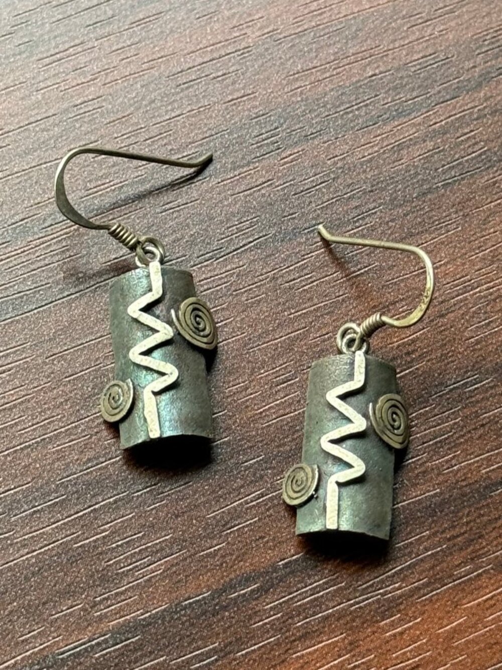 Unique Swirl and Zigzag Sterling Silver Earrings 1990s